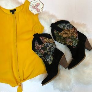 Very Volatile Tapestry Floral Suede Cowboy Boots